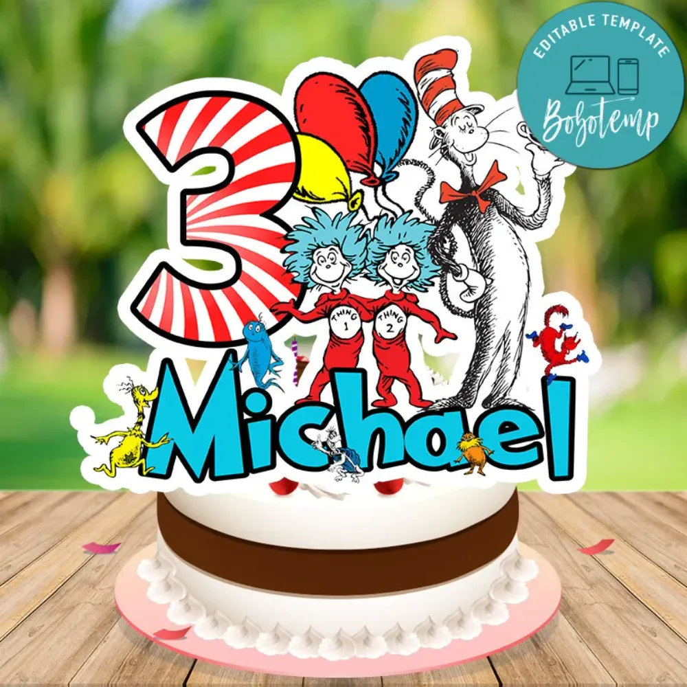 Dr seuss Cake Topper Template Printable DIY | Bobotemp