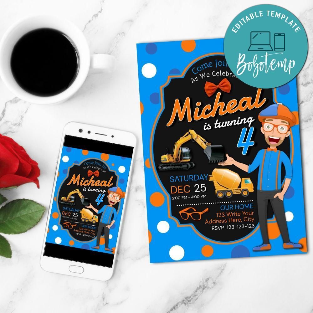 Blippi Mobile Invite Customizable Template Instant Download