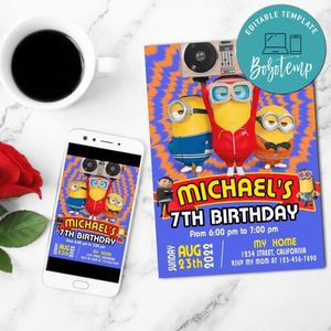 Minions 3 Birthday Invitation Customizable Template to Print at Home Instant Download