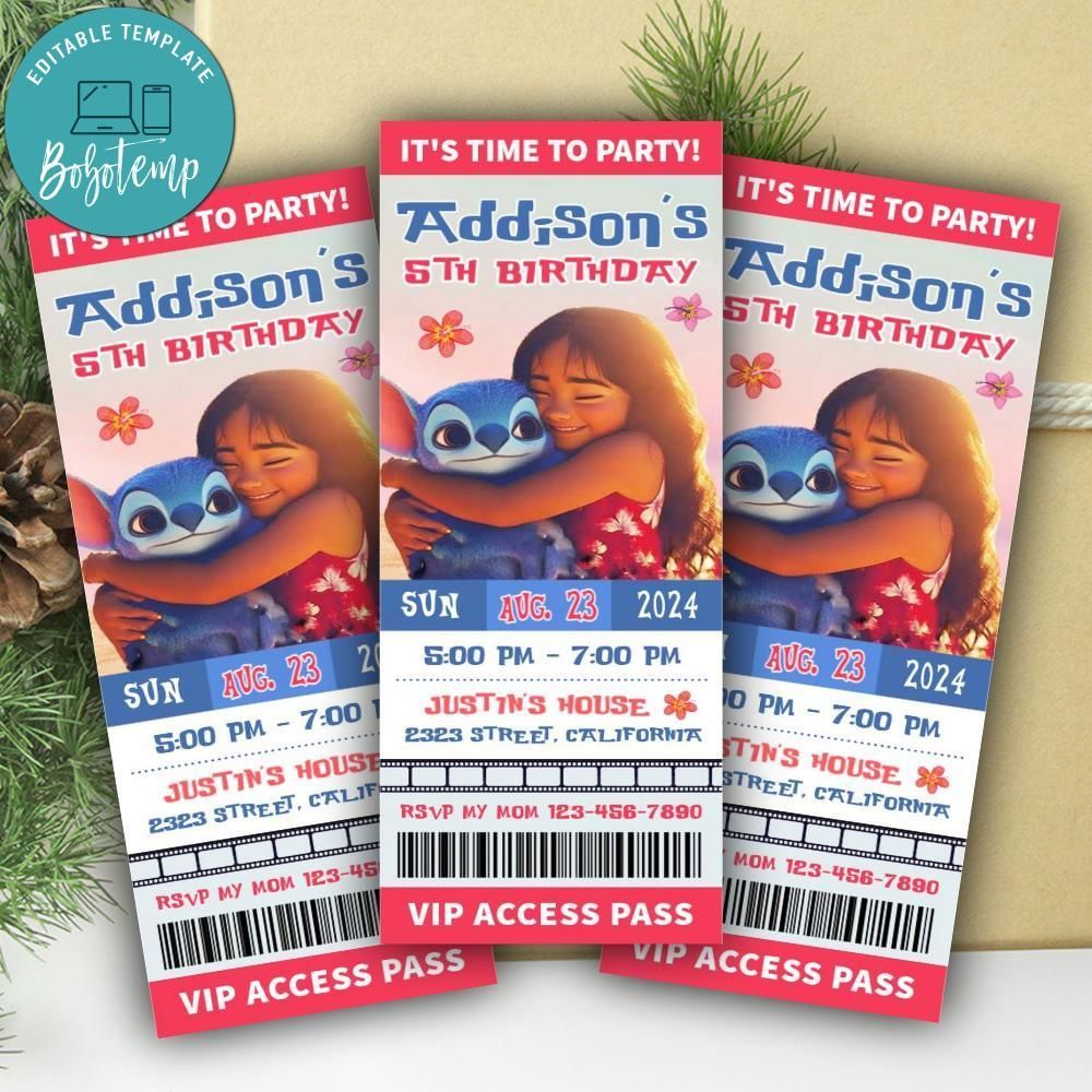 Lilo and stitch 2025 Ticket Invite Customizable Template Instant Download
