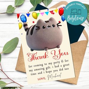 Pusheen Cat Thank You Card Customizable Template To Print At Home Instant Download