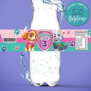 Skye And Everest Birthday Water Bottle Label Template To Print At Home Instant Download