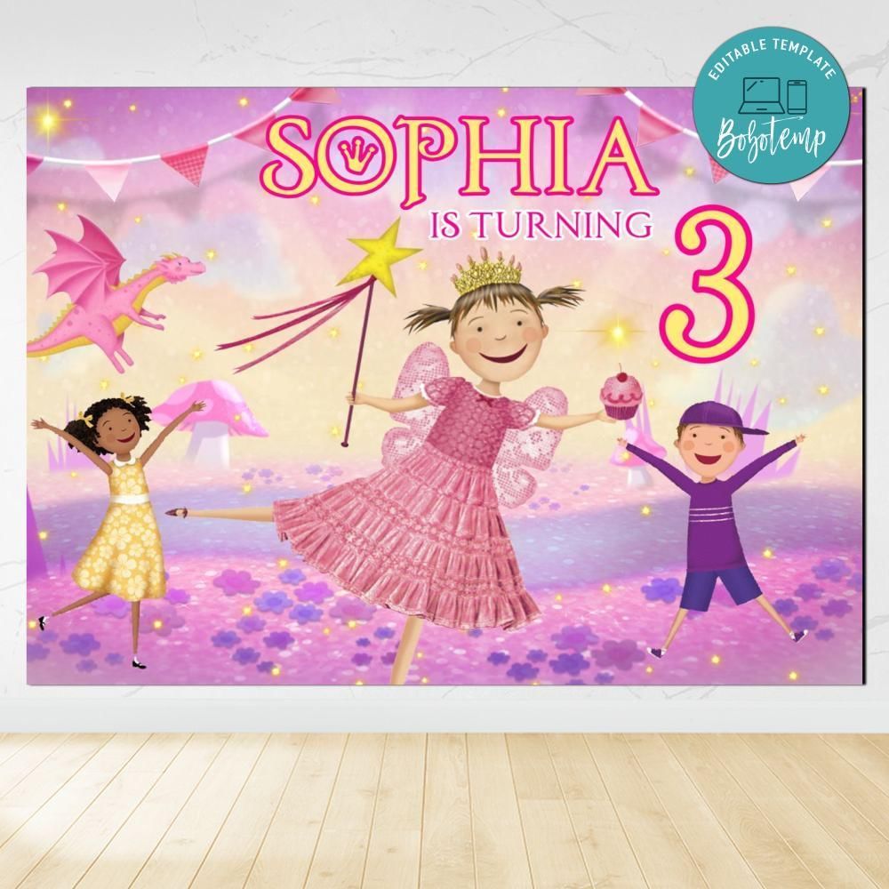 Pinkalicious Birthday Backdrop Digital File Template Instant Download