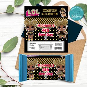 Queen Bee Lol Candy bar Label Customizable Template Instant Download