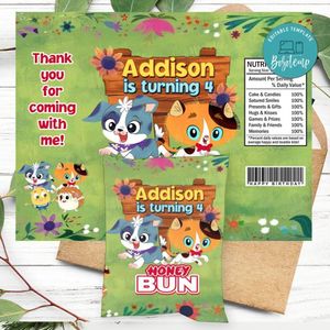 Rhyme Time Town Birthday Honey Buns Snack Bag Label Customizable Instant Download