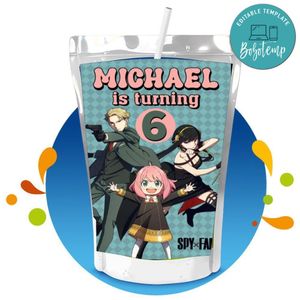 Spy family Capri Sun Birthday Labels Digital File Printable Instant Download