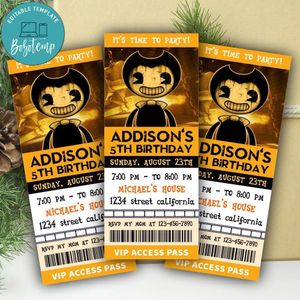 Bendy And The Ink Machine Ticket Invitation Customizable Template Instant Download