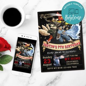 The legend of Korra Invitation Customizable Template to Print at Home Instant Download