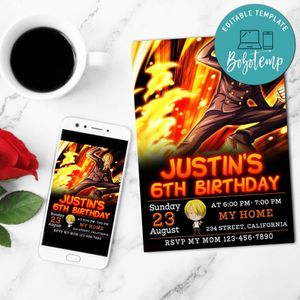 Sanji One Piece Anime Birthday Mobile Invite Customizable Template Instant Download