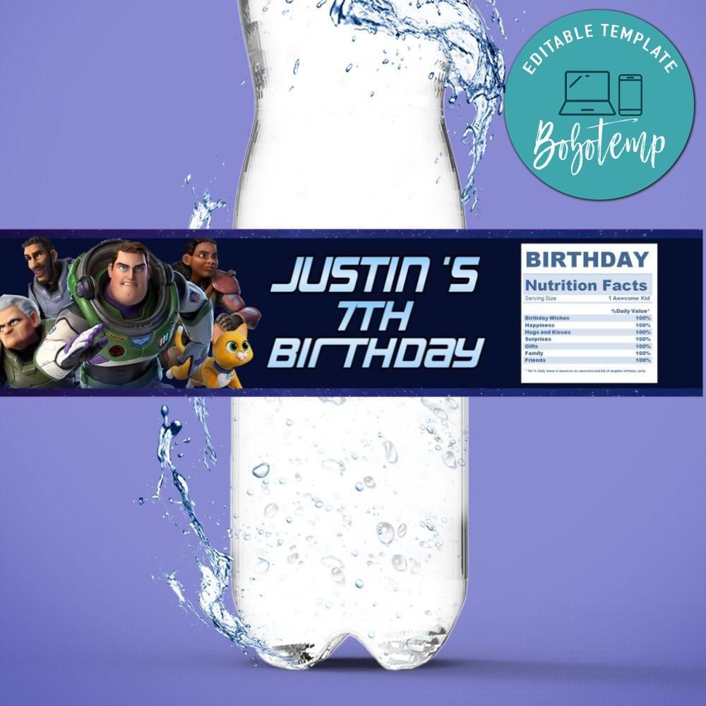 Lightyear Birthday Water Bottle Label Template to Print at Home Instant Download