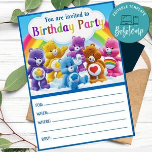 Care Bears fill in blank Invitation Customizable Template to Print at Home Instant Download