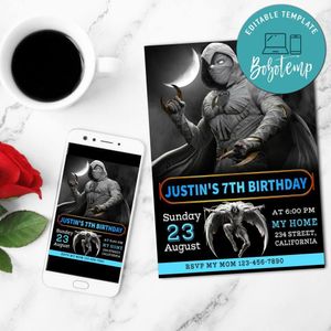 Moon Knight Birthday Invitation Customizable Template to Print at Home Instant Download