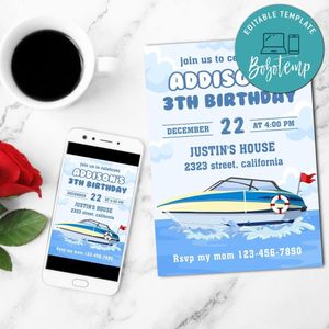 Speed Boat Invitation Customizable Template to Print at Home Instant Download