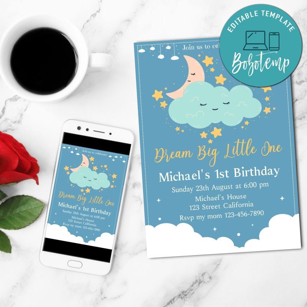 Dream Big Little One Mobile Invite Customizable Template Instant Download