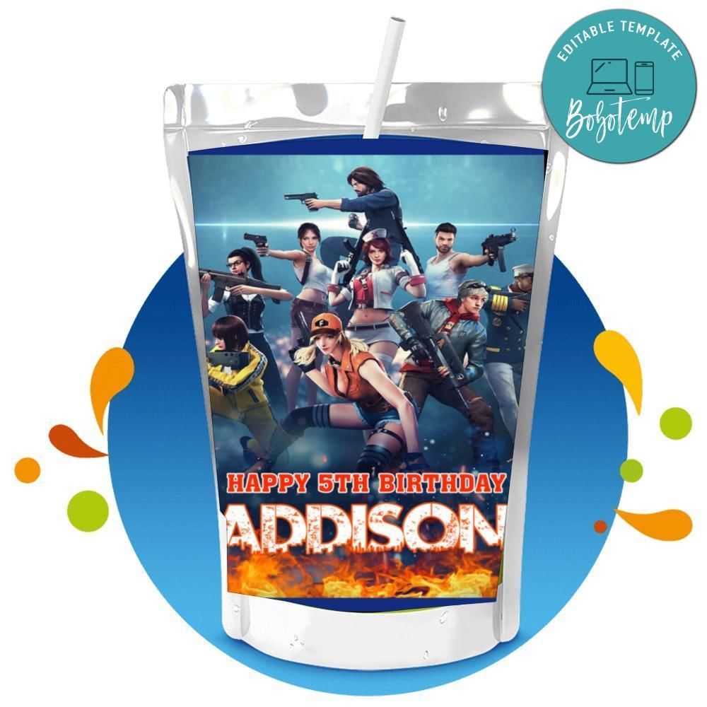 Free fire Capri Sun Birthday Labels Digital File Printable Instant Download