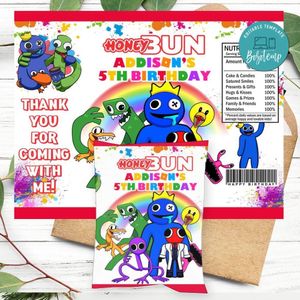 Rainbow Friends Roblox Birthday Honey Buns Snack Bag Label Customizable Instant Download