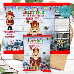 Christmas Nutcracker Birthday Honey Buns Snack Bag Label Customizable Instant Download