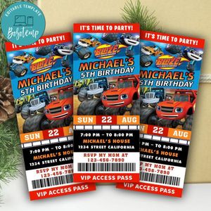 Blaze And The Monster Ticket Invitation Customizable Template Instant Download
