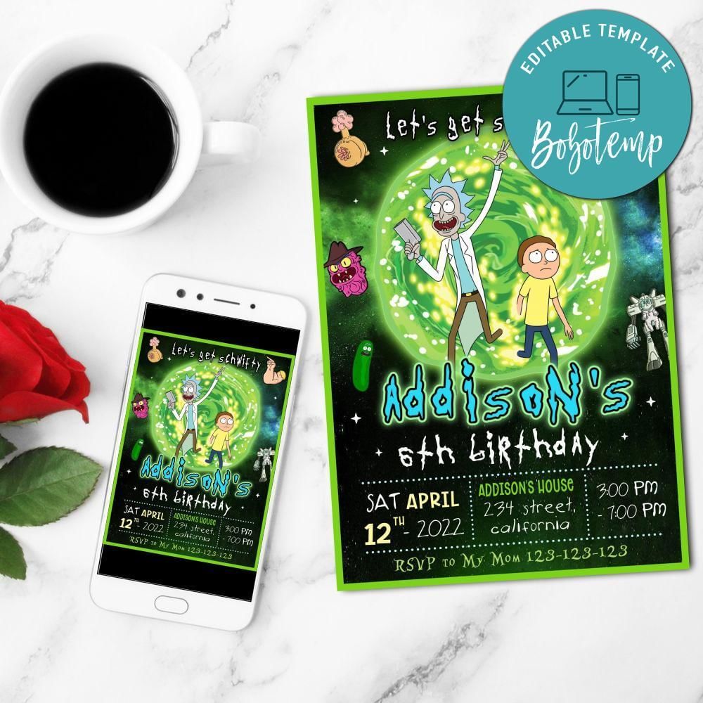 Rick And Morty Mobile Invite Customizable Template Instant Download