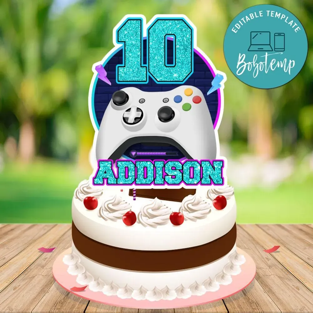 Video Game Birthday Cake Topper Template Printable | Bobotemp Shop