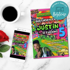 Fresh Prince Birthday Invitation Customizable Template to Print at Home Instant Download