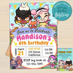 Avatar World Invitation Template Free Thank You Card Printable