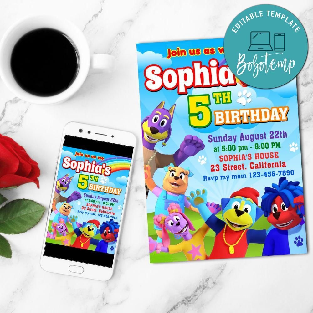 Doggyland Mobile Invite Customizable Template Instant Download