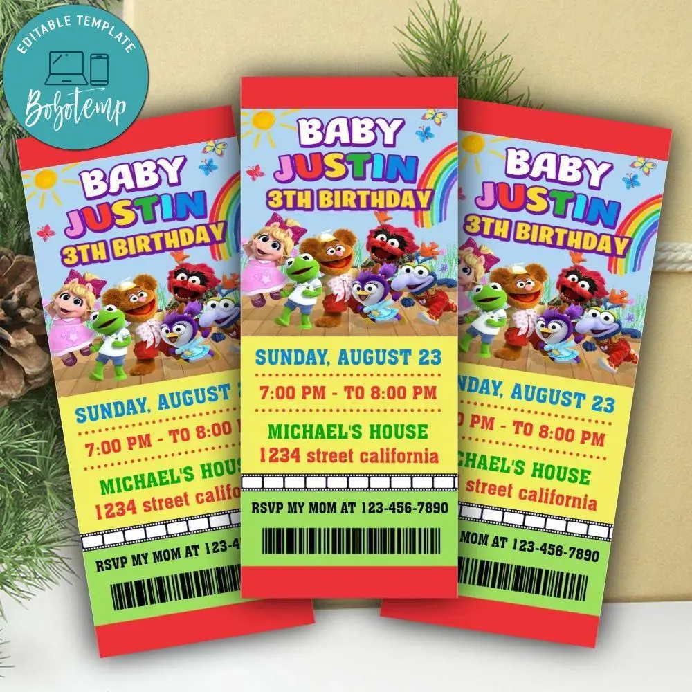 Muppet Babies Ticket Invitation Customizable Template | Bobotemp