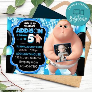Jimbo boss baby Birthday Invitation with Photo Customizable Template to Print at Home Instant Download