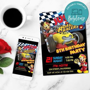 Mickey Roadster Racers Invitation Customizable Template to Print at Home Instant Download