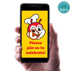 Jollibee Birthday Video Invitation Digital Template Customizable Instant Download