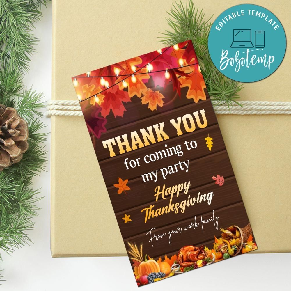 Thanksgiving Thank You Tag Customizable Template To Print At Home Instant Download