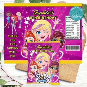 Polly pocket Birthday Chip Bag Label Customizable Instant Download