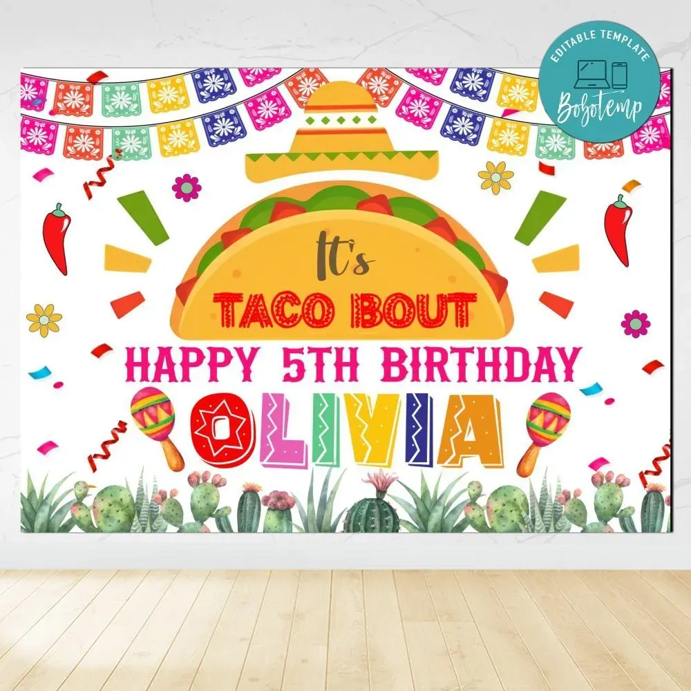 Taco Birthday Backdrop Digital File Template | Bobotemp