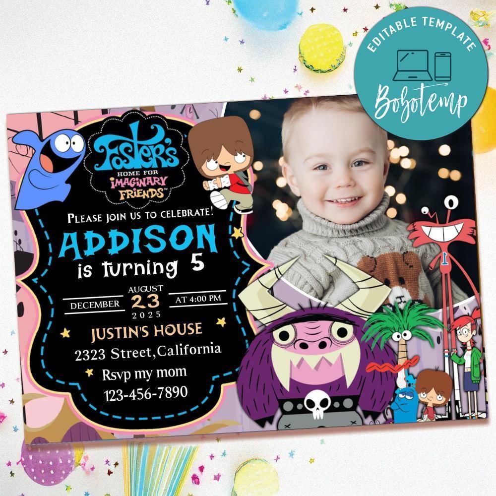 Foster's home Birthday Invitation with Photo Customizable Template to Print at Home Instant Download