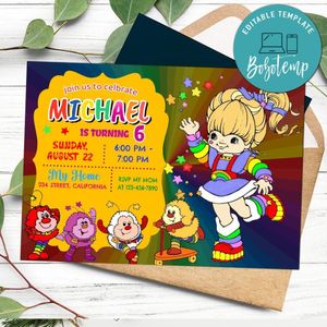 Rainbow Brite Invitation Customizable Template to Print at Home Instant Download