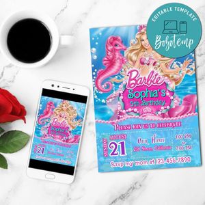 Sirena Barbie Mobile Invite Customizable Template Instant Download