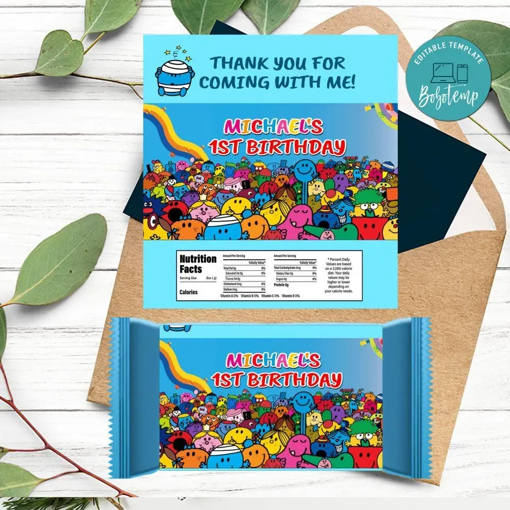Little Miss Mr. Men Candy Bar Label Customizable Template DIY | Bobotemp