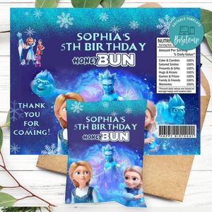 The Snow Queen And The Princess Birthday Honey Buns Snack Bag Label Customizable Instant Download