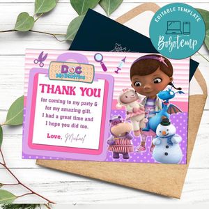 Doc Mcstuffins Thank You Card Customizable Template To Print At Home Instant Download