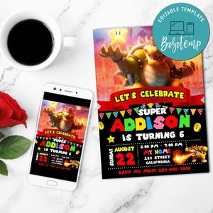 Bowser Birthday Invitation Customizable Template to Print at Home Instant Download