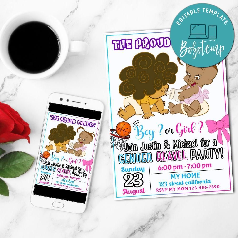 Bebe and Cece Gender Reveal Mobile Invite Customizable Template Instant Download