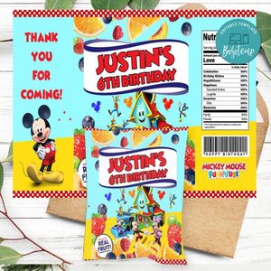 Mickey Mouse Funhouse Birthday Party Fruit Snack Bag Digital File Printable Instant Download