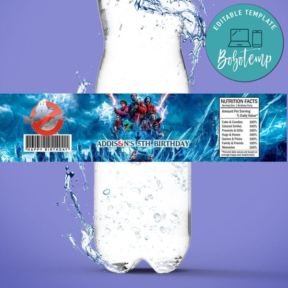 Ghostbusters Frozen Empire Bottle Label Birthday Water Bottle Label Template to Print at Home Instant Download