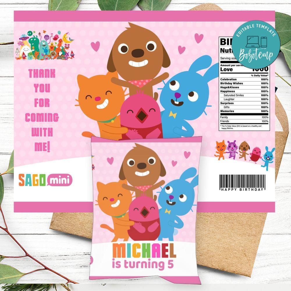 Sago Mini Birthday Chip Bag Digital File Printable | Bobotemp