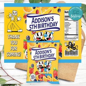 Cuphead Birthday Party Fruit Snack Bag Digital File Printable Instant Download