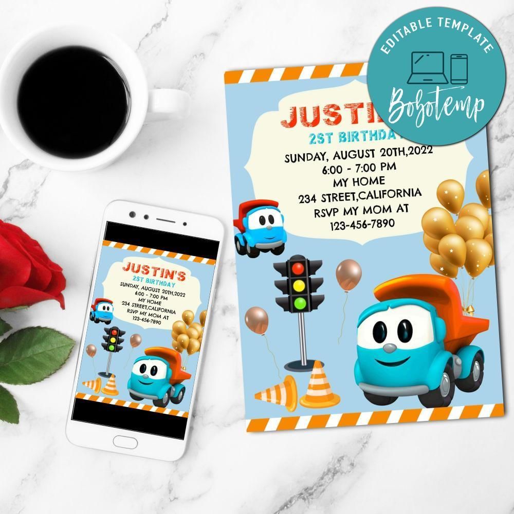 Leo The Truck Mobile Invite Customizable Template Instant Download