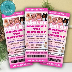 Roblox Girl Ticket Invitation Customizable Template Instant Download