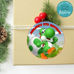 Yoshi Circle Sticker Template Customizable to Print at Home Instant Download