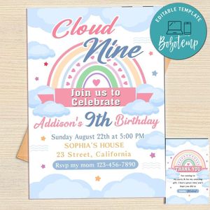 Cloud Nine Invitation Template Free Thank You Card Printable